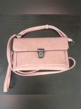 Dusky Pink Suede Crossbody Clutch with Gunmetal Lock